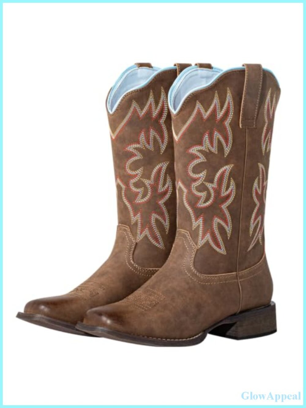 Wide Calf Square Toe Mid-Calf Western Cowboy Boots Faux Leather